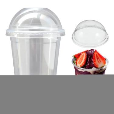 Imagem de 100 Copo C/ Tampa Bolha 700ml 770ml Transparente PP Plástico SC:Sem Fu