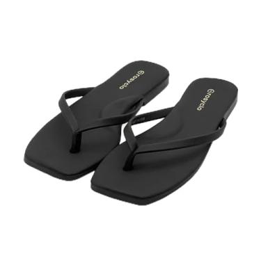 Imagem de Chinelo feminino, bico quadrado, espuma viscoelástica suporte de arco sandálias de verão para mulheres, tendência de couro vegano, leve, macio, confortável, nuvem, chinelos femininos essenciais de