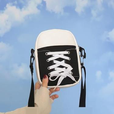 Imagem de 2025 Internet celebridade mesma versão coreana ins splicing canvas bolsa mensageiro bolsa feminina nova bolsa de ombro estudante, Preto, Bolsa quadrada pequena transversal