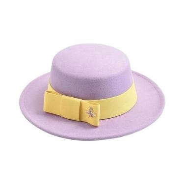 Imagem de Chapéu Fedora Feminino De Moda Com Topo Plano E Laço Para Casamento, I