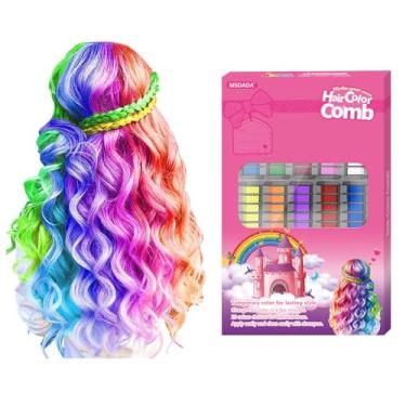 Imagem de Kit de maquiagem para meninas com 10 cores – Novo pente de giz de cabelo lavável temporário tintura de cabelo para crianças – Dia das crianças brinquedos para meninas de 6 7 8 9 10 11 12 anos