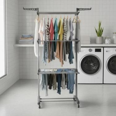 Imagem de Varal Chao Dobravel Cabideiro Pendura Gancho Roupa Estender Camisa Cal