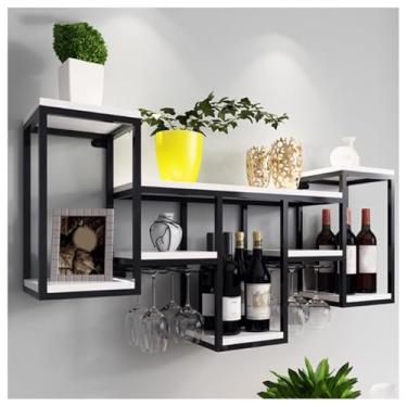Imagem de Prateleiras de bar montadas na parede, prateleira de licor de tubo industrial, suporte de garrafa flutuante e rack de vinho para cozinha, casa e bar - solução de armazenamento elegante