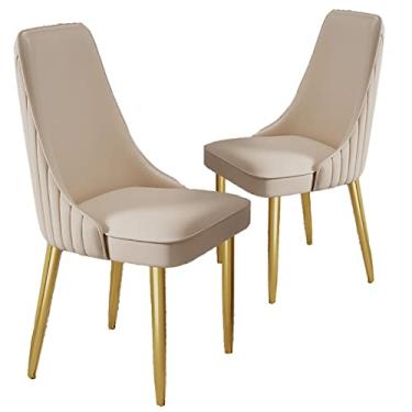Imagem de Conjunto de 2 cadeiras de jantar modernas estofadas em couro sintético com pernas de metal - capacidade de 199 kg - assentos elegantes para cozinha e sala de espera