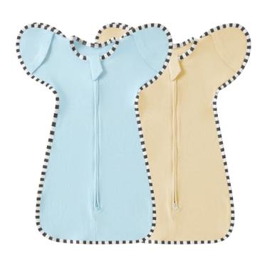 Imagem de Cobertor para bebês recém-nascidos e bebês, conjunto de 2 peças de pijama infantil, zíper bidirecional, fácil de colocar e tirar (Cáqui claro + azul, P (0 a 3 meses))