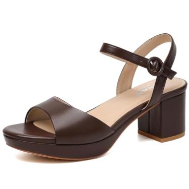 Imagem de RIBONGZ Sandálias femininas de salto plataforma de salto grosso, bico redondo, com tiras, salto alto grosso com tira no tornozelo, confortável, sexy, elegante, saltos, trabalho, festa de casamento