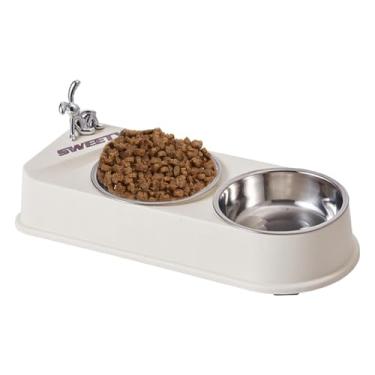 Imagem de Tigela de água dupla para gatos | Tigelas duplas de comida e água para animais de estimação, tigela dupla para comida/água para cães pequenos, médios e grandes, gatos, filhotes, animais de estimação