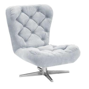 Imagem de Poltrona Decorativa Botonê Iris Suede Cinza com Base Estrela Giratória