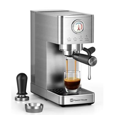 Imagem de Maestri House Máquina de café expresso, bomba ULKA de 20 bar, máquina de café expresso compacta, medidor de fluxo embutido, espumador de leite a vapor, máquina de café de aço inoxidável para