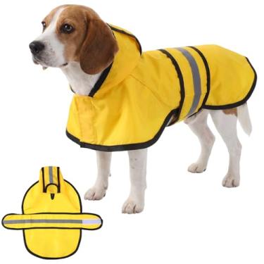 Imagem de Capa de chuva para cães com capuz, capa de chuva para cães à prova d'água com poncho com capuz refletivo de segurança, orifício conveniente para coleira e ajuste ajustável, perfeita para cães pequenos