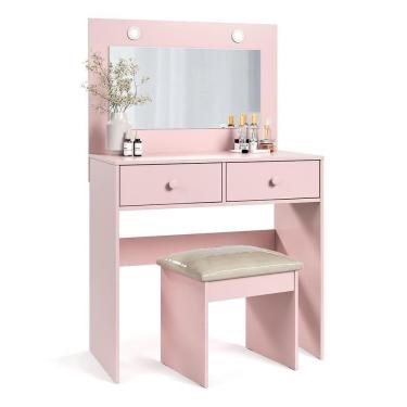 Imagem de Penteadeira Camarim Maia Rosê Com Banqueta Almofadada - Móveis Luapa Rosê