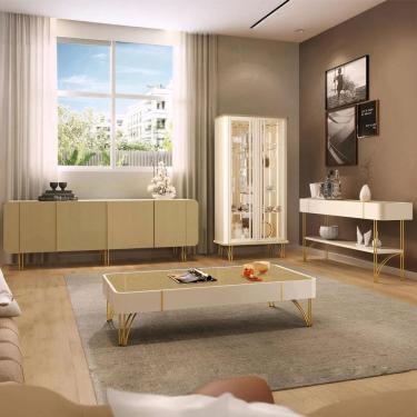 Imagem de Buffet Aparador Cristaleira e Mesa Centro Ester Off/Champanhe - Hb Móveis