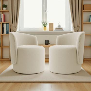 Imagem de Kit 2 Poltronas Aura Decorativas Orgânicas Bouclé Premium Luxo Para Sala Recepção Formato Cilíndrico Design Escultural