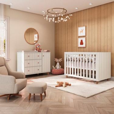 Imagem de Quarto de Bebê Completo com Berço 3 em 1 Valentina Branco Soft / Jequitibá