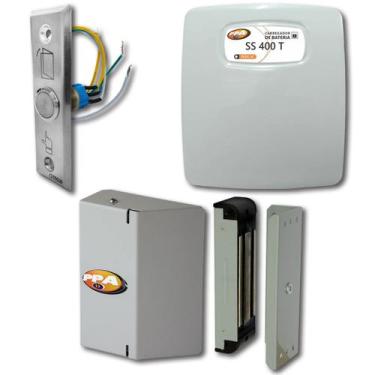 Imagem de Fechadura 200Kg Para Porta Abre Por Botoeira Inox Com Fonte Carregador