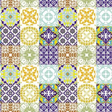 Imagem de Papel Parede Azulejo Tons Amarelo E Azul Cozinha Lavatório