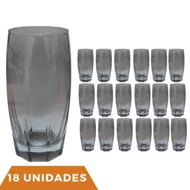 Imagem de Jogo Copos de Vidro 370ml Cinza Florida Agua Suco Vinho 18Un - PRATICA