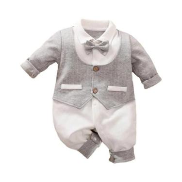 Imagem de Body De Algodão De Manga Longa Estilo Cavalheiro Para Bebê Recém-Nasci