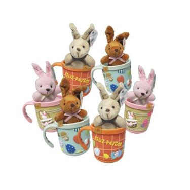 Imagem de Kit 6 Canecas Emborrachada + 6 Coelhos Páscoa Pelúcia - MultiA