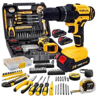 Imagem de Parafusadeira Furadeira Bateria 21V com Impacto, Maleta, 2 Baterias e 