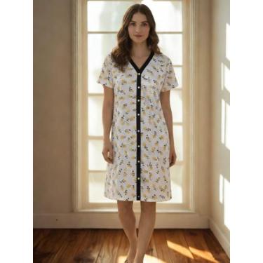 Imagem de Camisola de Malha Aberta na Frente Vestido Amamentação Cirurgia - Sem 