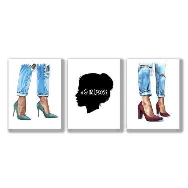 Imagem de Kit 3 Placas Decorativas Moda Arte Vintage Mdf