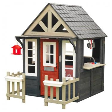 Imagem de Casa de Bonecas de Madeira KidKraft Riverscape com Campainha Funcional, Cerca, Cozinha e Porta para Animais de Estimação Azul Marinho