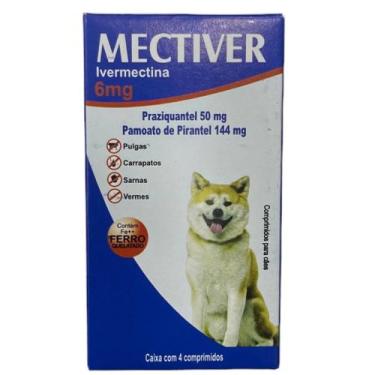 Imagem de Mectiver Antipulgas Carrapatos Vermes e Sarnas Para Cães 6mg - Mect Pl