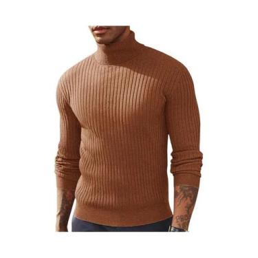 Imagem de Suéter Masculino De Tricô Gola Alta Manga Longa Slim Fit Quente E Gros