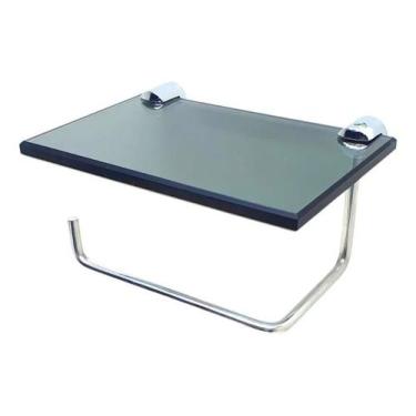 Imagem de Papeleira Porta Celular Objetos De Vidro P Banheiro Fume Porta Papel H