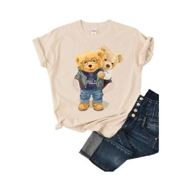 Imagem de Camiseta Feminina De Verão Com Estampa De Urso, Respirável, Casual, Vi