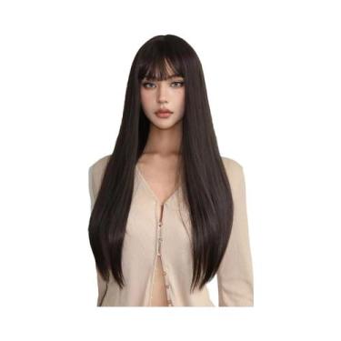Imagem de Peruca Sintética Preta De 26 Polegadas Lisa Para Halloween, Cosplay E 