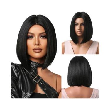 Imagem de Peruca Sintética Curta E Lisa Para Mulheres, Estilo Bob Preto Com Fran