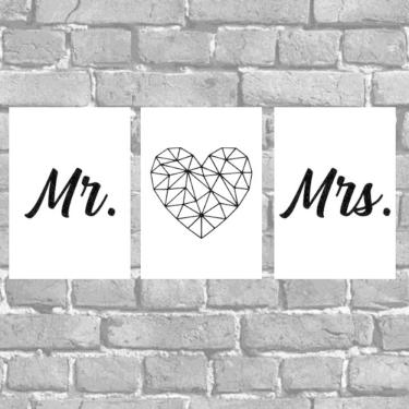 Imagem de Kit 3 Placas Decorativas Mr e MRS 18x27cm