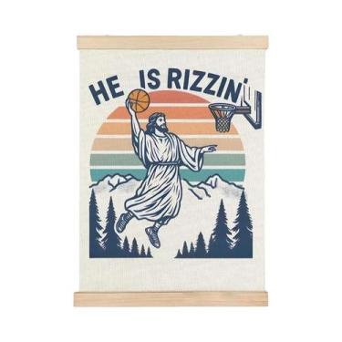 Imagem de Pôster De Arte De Parede Engraçado De Jesus Com Tema De Basquete, Deco