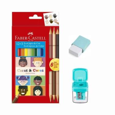 Imagem de Kit Lápis de Cor Ecolápis Caras & Cores + apontador + borracha Faber-C
