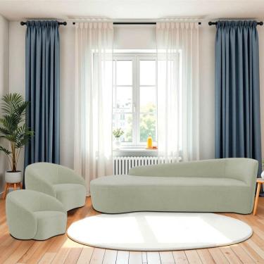 Imagem de Kit Divã Recamier Orgânico França 250cm Lado Esquerdo E 2 Poltronas Amore Bouclé Verde...