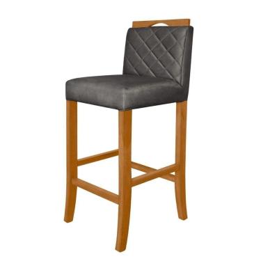 Imagem de Banqueta Alta Para Cozinha De Madeira Maciça Estofada Com Encosto Multimóveis Cr15018 Madeirado-Cinza