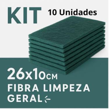 Imagem de Kit 10 Unidades Fibra Limpeza Geral Verde 26cm  10cm  Multiuso para Pi