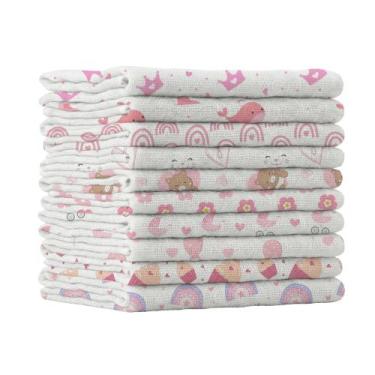 Imagem de Kit 10 Pano De Boca Fraldinha Luxo Estampada 35x35cm Comum Pacote 100%