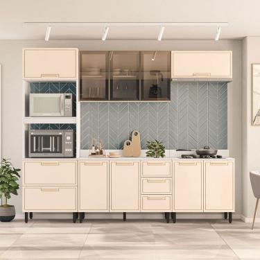 Imagem de Cozinha Completa Amara 10 Portas 4 Gavetas com Vidro 40250783 Creme/Branco - Politorno