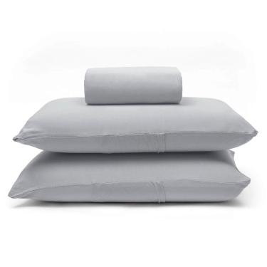 Imagem de Jogo de Cama Basic Queen 3 Peças 100% Algodão em Malha Penteada Fio 30-1 Liso Prata