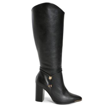 Imagem de Bota de Couro e Cano Longo Feminina Via Marte 230-016-01, Preto, 39