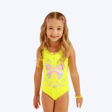 Imagem de Maiô Borboleta Infantil Feminino Poah Noah 54927, Amarelo fluor, 8