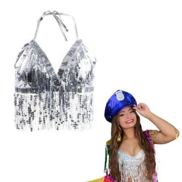 Imagem de Top Carnaval Cropped com Franja Prata Metálico - Cromus