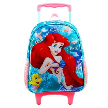 Imagem de Mochila Infantil Ariel Sereia Princesa Escolar Tam G Rodinhas Reforçad