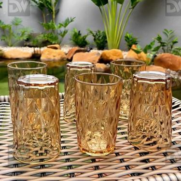 Imagem de Jogo com 6 Copos Diamond de Vidro Âmbar De Agua ou Suco 350ml - Kehome