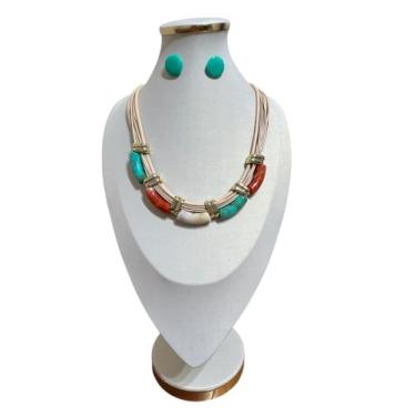 Imagem de Maxi Colar Feminino Cristal Resina Kit Com Brinco Elegante - MLBPEL, C