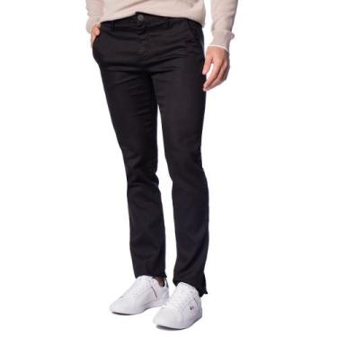 Imagem de Calça Masculina Pitt Alfaiataria Slim Sarja Preto, Preto, 48