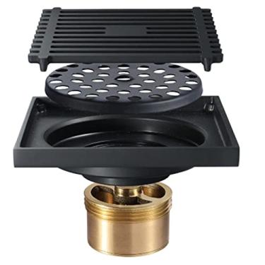 Imagem de Lat?o preto ralo do banheiro ralo do banheiro inserir ladrilho quadrado anti-odor Ralo do piso ralo de res¨ªduos da sanita ralos da varanda, preto